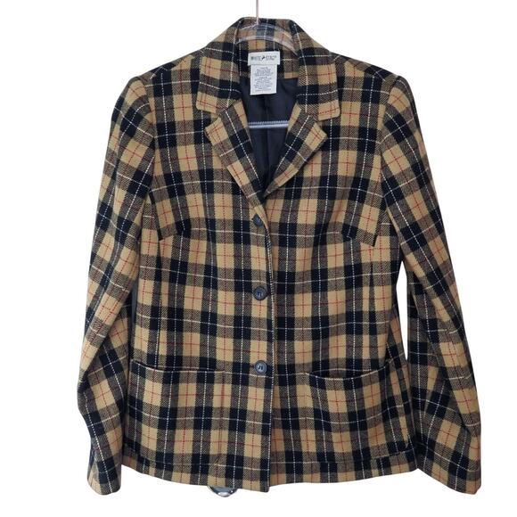 90s White Stag Vintage Jacket Tan & Black Plaid Wool Jacket Size 6 Small - Picture 1 of 5